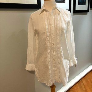 CAbi Linen Embroidered Button Down Blouse White Size X-Small